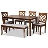 Baxton Studio Andor Modern and Contemporary Grey Fabric Upholstered and Walnut Brown Finished Wood 6-Piece Dining Set